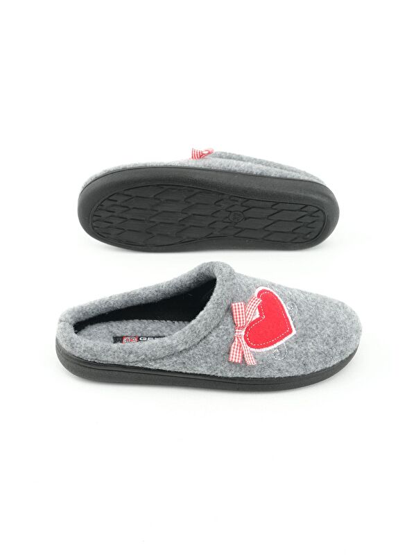 Kışlık Kadın Ev Bahçe Comfort Taban Nakışlı Kalp Desenli Keçe Terlik - Görsel 3