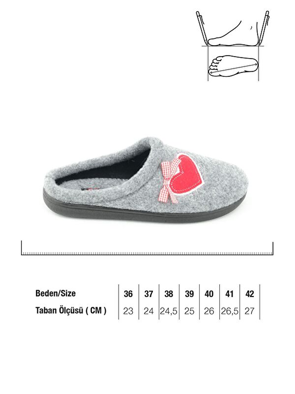 Kışlık Kadın Ev Bahçe Comfort Taban Nakışlı Kalp Desenli Keçe Terlik - Görsel 6