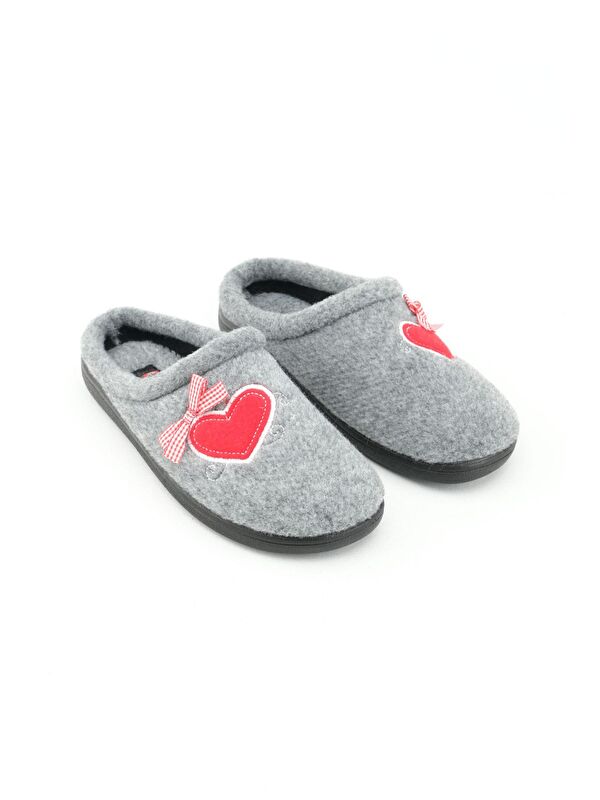 Kışlık Kadın Ev Bahçe Comfort Taban Nakışlı Kalp Desenli Keçe Terlik - Görsel 7