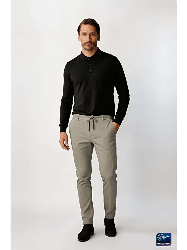 igs Gri Dynamic Fit Lastikli İpli Erkek Pantolon | Konforlu Smart Casual