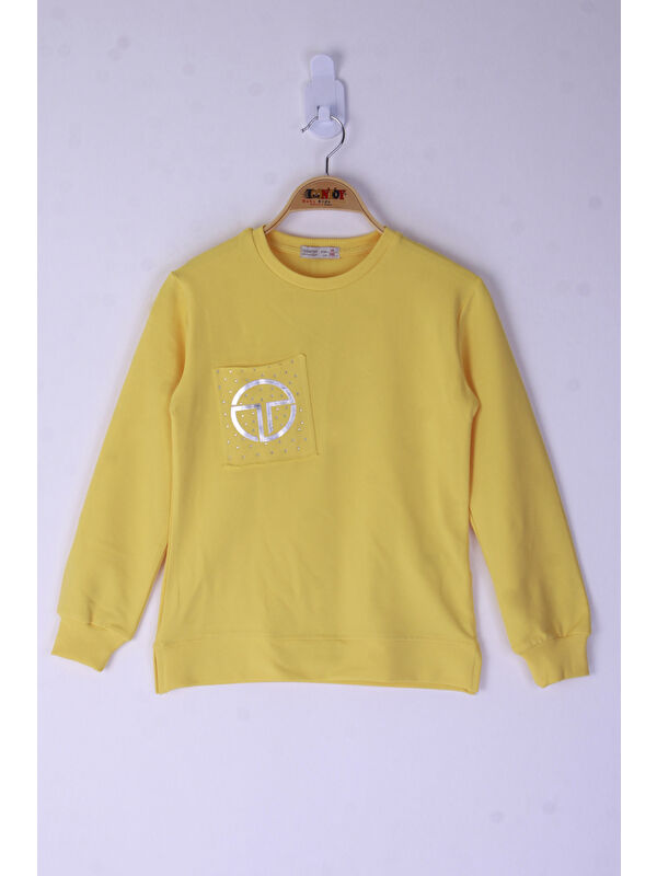 Toontoykids Kız Çocuk Cebi Arma Baskılı Sweatshirt