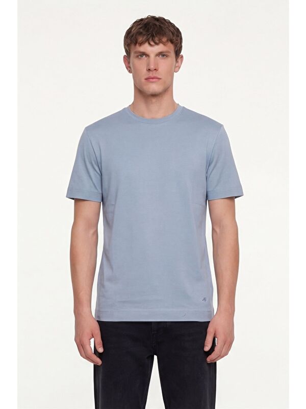 Sabri Özel Erkek Gri Normal Kesim Regular Fit %100 Pamuk Dokuma Bisiklet Yaka Basic T-Shirt