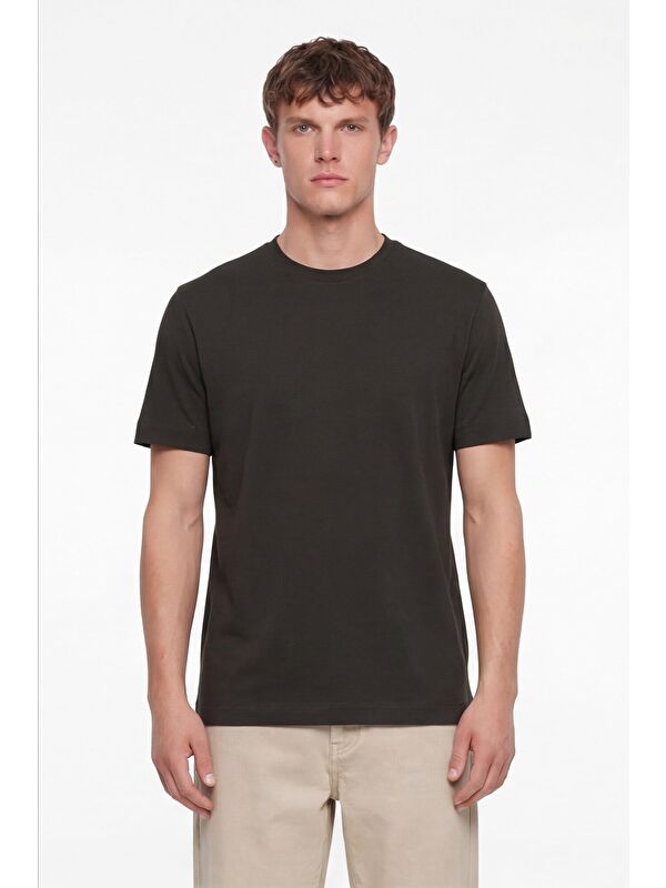 Sabri Özel Erkek Nefti Normal Kesim Regular Fit %100 Pamuk Dokuma Bisiklet Yaka Basic T-Shirt