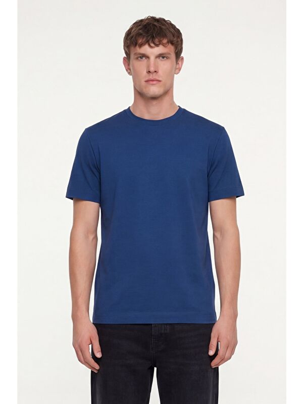 Sabri Özel Erkek Parlement Normal Kesim Regular Fit %100 Pamuk Dokuma Bisiklet Yaka Basic T-Shirt