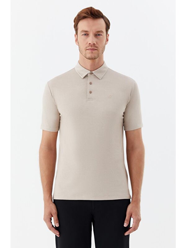 Sabri Özel Erkek Taş Dar Kesim Slim Fit Pamuklu Dokuma Polo Yaka Tişört