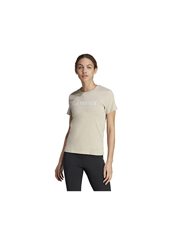 Adidas W Logo Tee Kadın Antrenman Tişörtü IB1157 Bej