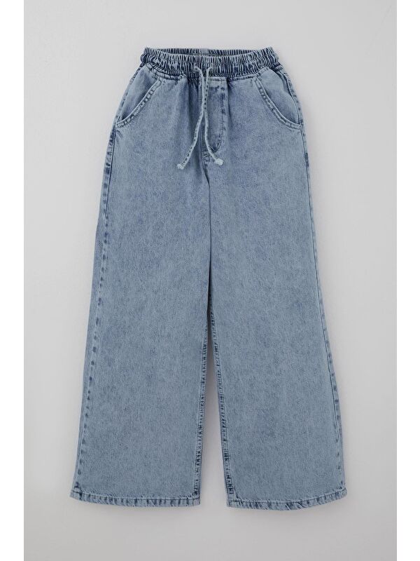 Breeze Kız Çocuk Jean Pantolon Bağcıklı Bel Kısmı Lastikli Açık Mavi (7-12 Yaş)