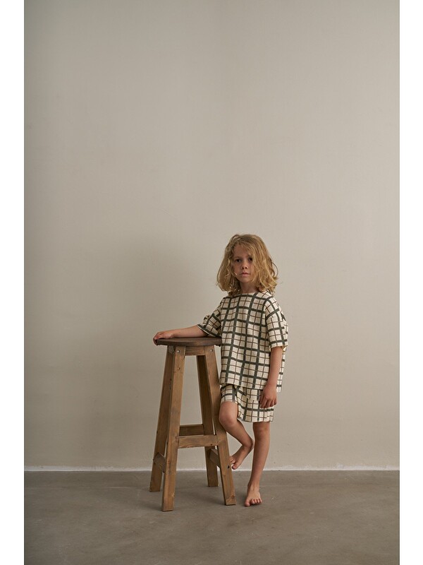 Oh La La Koala For Little Ones Haki Boho Bloom Serisi Waffle Şortlu Takım