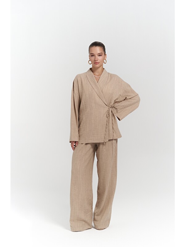 Bohemai Anya Bej Kimono Pantolon Takım