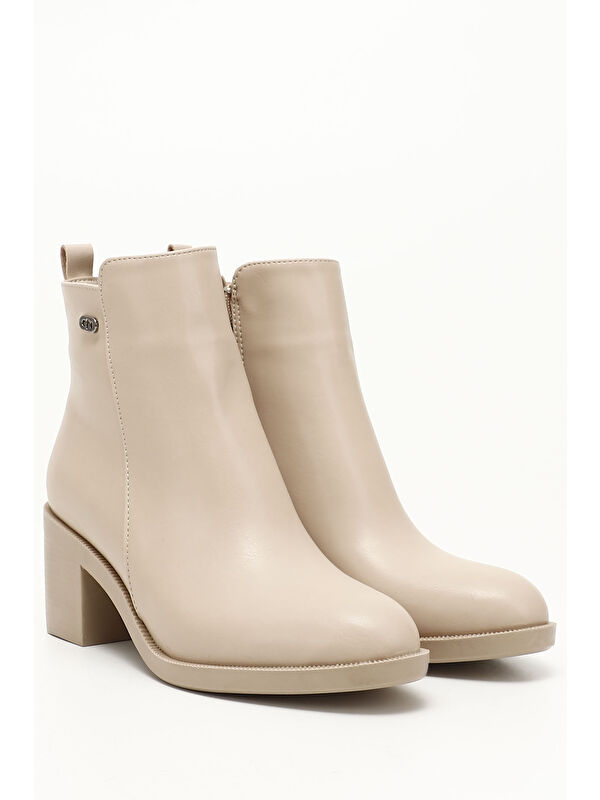 AÇIK NUDE Yuvarlak Burun Topuklu Fermuarlı Kadın Günlük Bot 35228 - Görsel 3