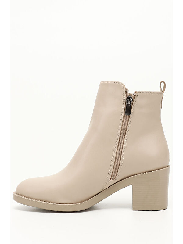 AÇIK NUDE Yuvarlak Burun Topuklu Fermuarlı Kadın Günlük Bot 35228 - Görsel 4