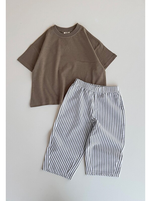CİGİT Oversize T-Shirt Takım 2-10 Yaş Vizon
