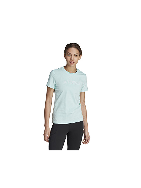 Adidas W Logo Tee Kadın Antrenman Tişörtü HY1713 Mavi