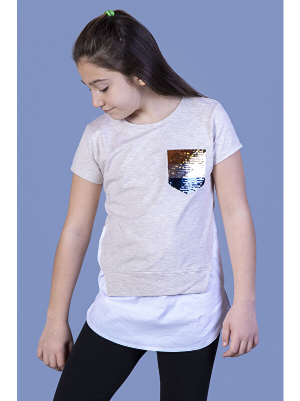 Toontoykids Kız Çocuk Göğsü Cepli Pul Nakışlı Tişört