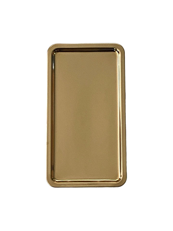 Kitchen Design Lab Paslanmaz Çelik Gold Renk Dikdörtgen Geniş Metal Düz Sunum Tepsisi Çay Kahve Tatlı Sunum 1 Adet