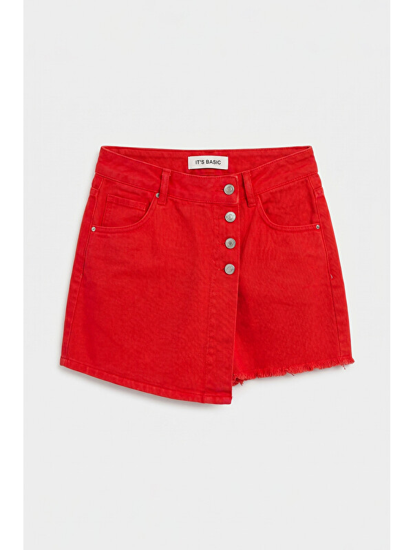 It's Basic Kadın Kırmızı 6s6-19 Denim Şort Etek