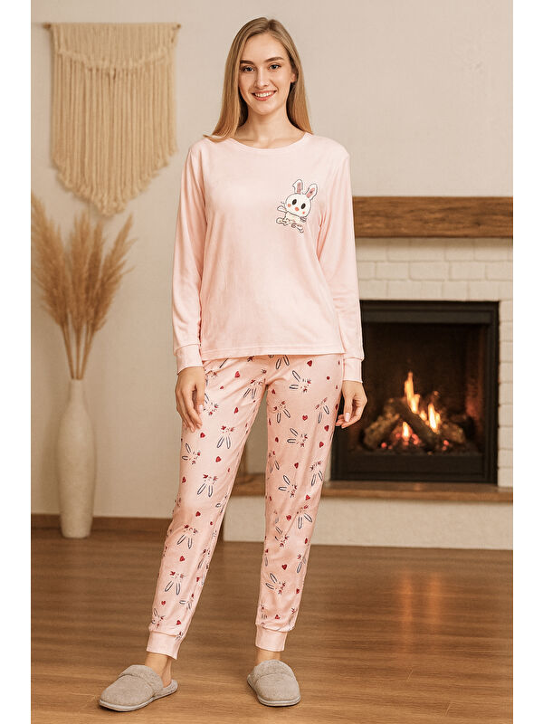 Remsa Kadın Tavşan Desen Yumuşak Doku Marla Pijama Takımı 0479 Somon02