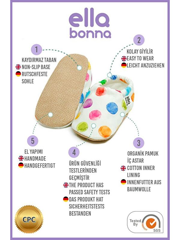 Desenli Bebek Patiği, Kaydırmaz Taban, Ev Kreş Ayakkabısı Panduf - Görsel 4