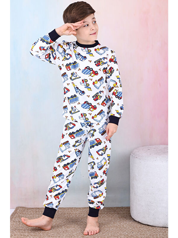 Modanino Erkek Çocuk İş Makineleri Baskılı Pijama Takımı 1-7 Yaş 12291