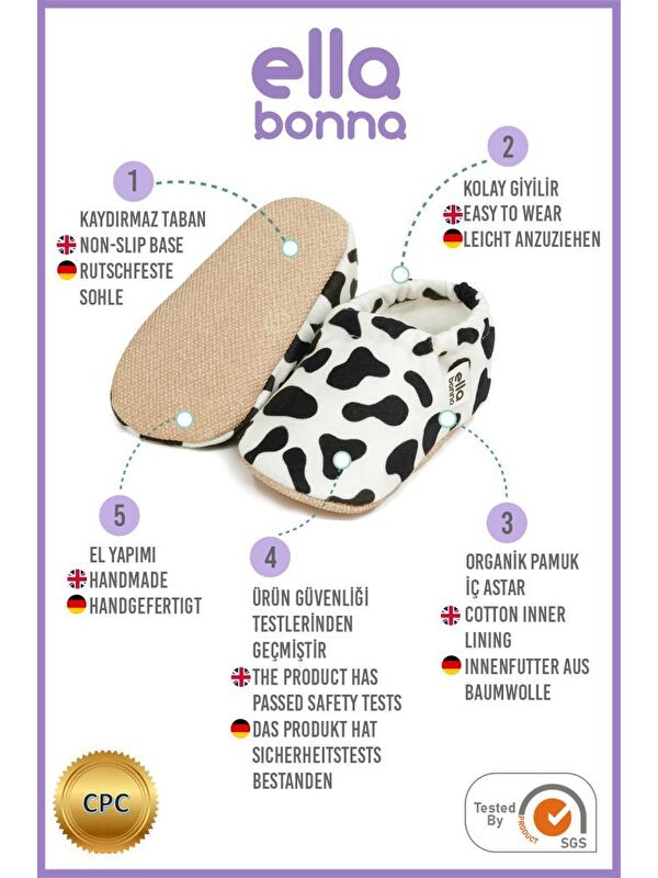 Desenli Bebek Patiği, Kaydırmaz Taban, Ev Kreş Ayakkabısı Panduf - Görsel 4