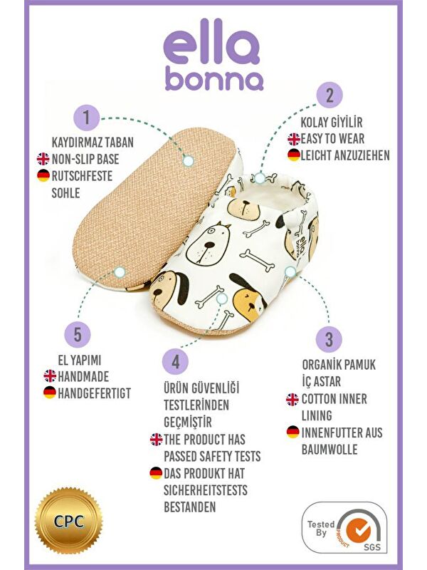 Desenli Bebek Patiği, Kaydırmaz Taban, Ev Kreş Ayakkabısı Panduf - Görsel 4