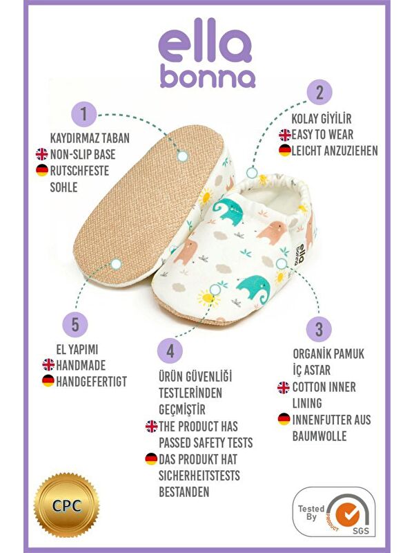 Desenli Bebek Patiği, Kaydırmaz Taban, Ev Kreş Ayakkabısı Panduf - Görsel 4