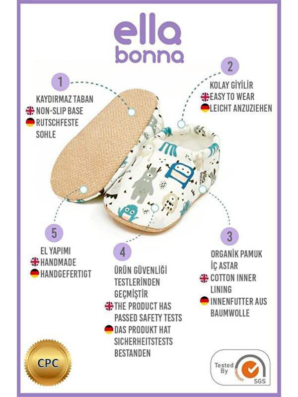 Desenli Bebek Patiği, Kaydırmaz Taban, Ev Kreş Ayakkabısı Panduf - Görsel 4
