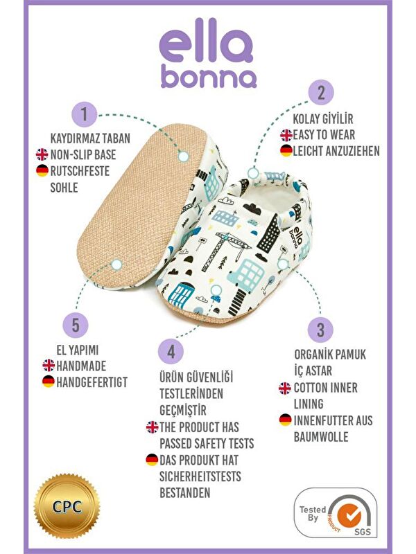 Desenli Bebek Patiği, Kaydırmaz Taban, Ev Kreş Ayakkabısı Panduf - Görsel 4