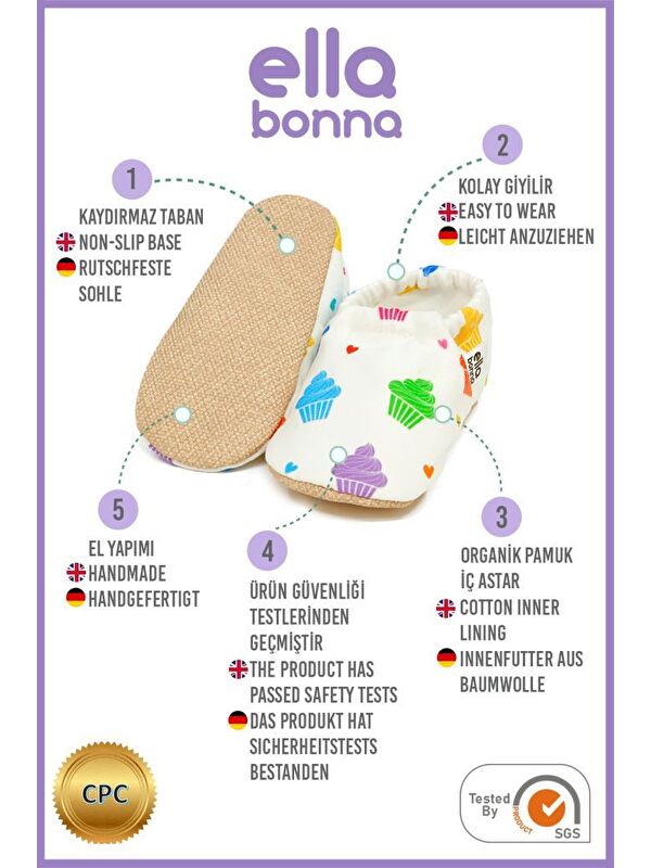 Desenli Bebek Patiği, Kaydırmaz Taban, Ev Kreş Ayakkabısı Panduf - Görsel 4