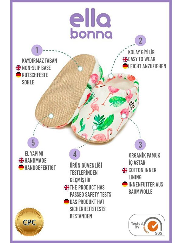 Desenli Bebek Patiği, Kaydırmaz Taban, Ev Kreş Ayakkabısı Panduf - Görsel 4