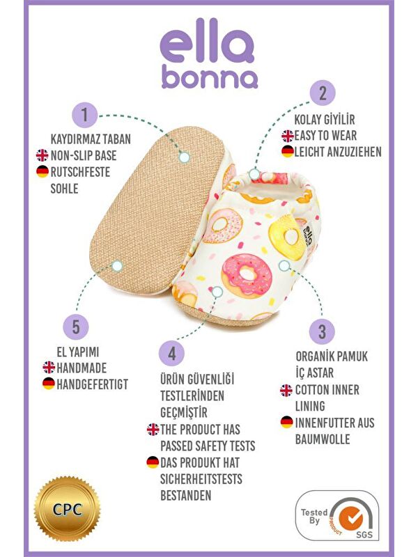 Desenli Bebek Patiği, Kaydırmaz Taban, Ev Kreş Ayakkabısı Panduf - Görsel 4