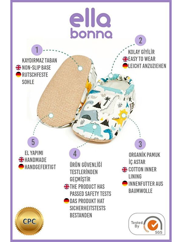 Desenli Bebek Patiği, Kaydırmaz Taban, Ev Kreş Ayakkabısı Panduf - Görsel 4