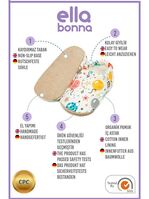 Desenli Bebek Patiği, Kaydırmaz Taban, Ev Kreş Ayakkabısı Panduf - Görsel 4
