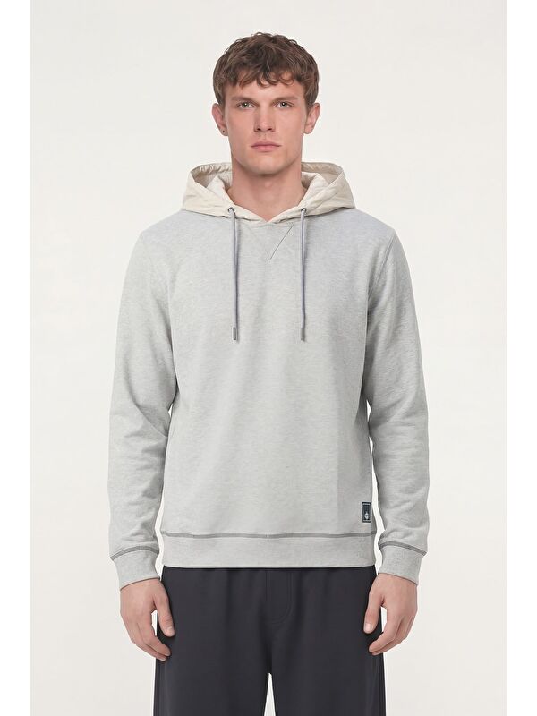 Sabri Özel Giotelli Erkek Gri Melanj Normal Kesim Regular Fit Pamuklu Kapüşonlu Yaka Sweatshirt