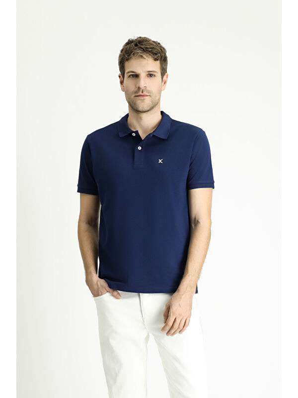 Kiğılı Polo Yaka Slim Fit Dar Kesim Nakışlı Pamuk %100 Pamuk Tişört