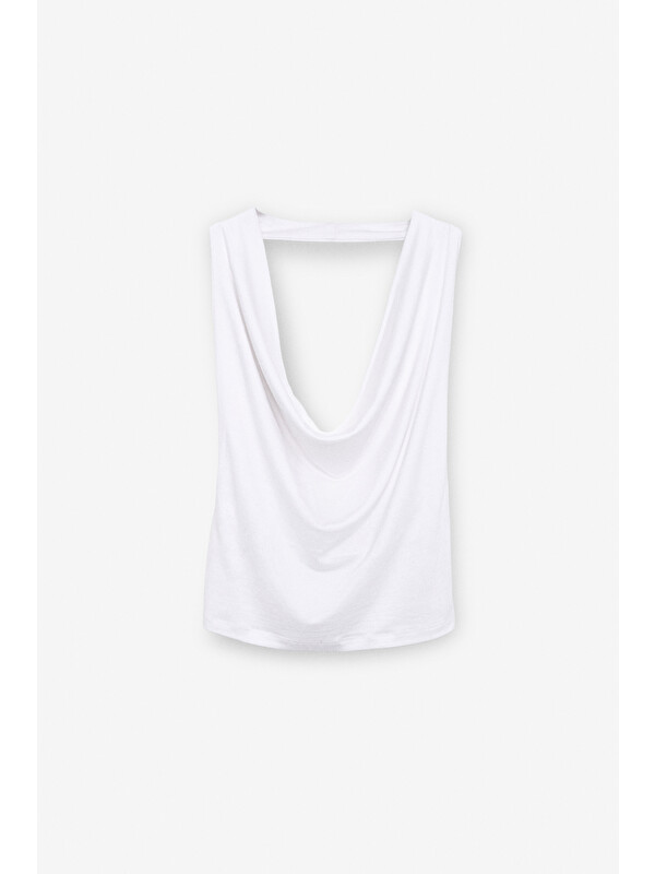 ETHIQUET NESLIVA Kadın Degaje Halter Yaka Kalın Askılı Sırtı Açık Crop BEYAZ Bluz