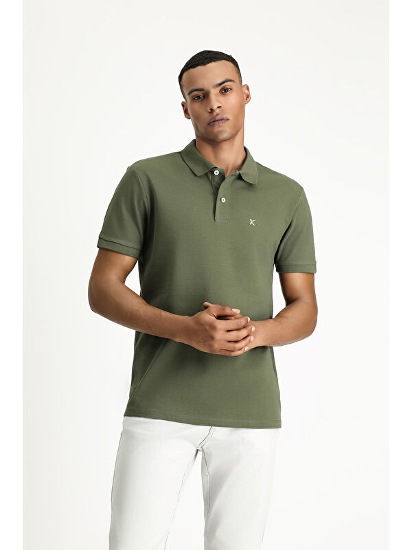 Kiğılı Polo Yaka Slim Fit Dar Kesim Nakışlı Pamuk %100 Pamuk Tişört