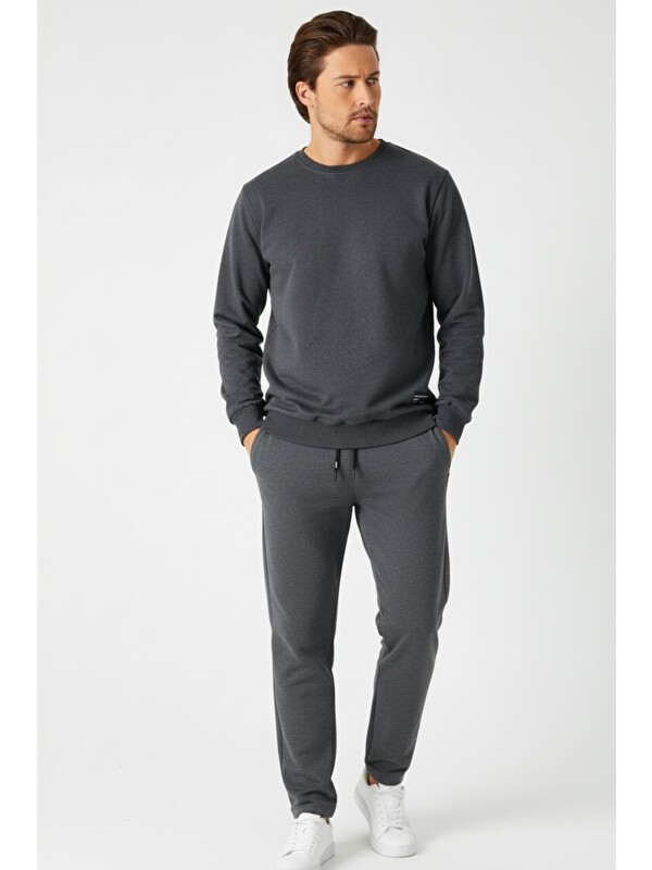 Mmetalic Antrasit Relaxed Fit Bisiklet Yaka Sweatshirt Düz Paça Erkek Eşofman Takımı