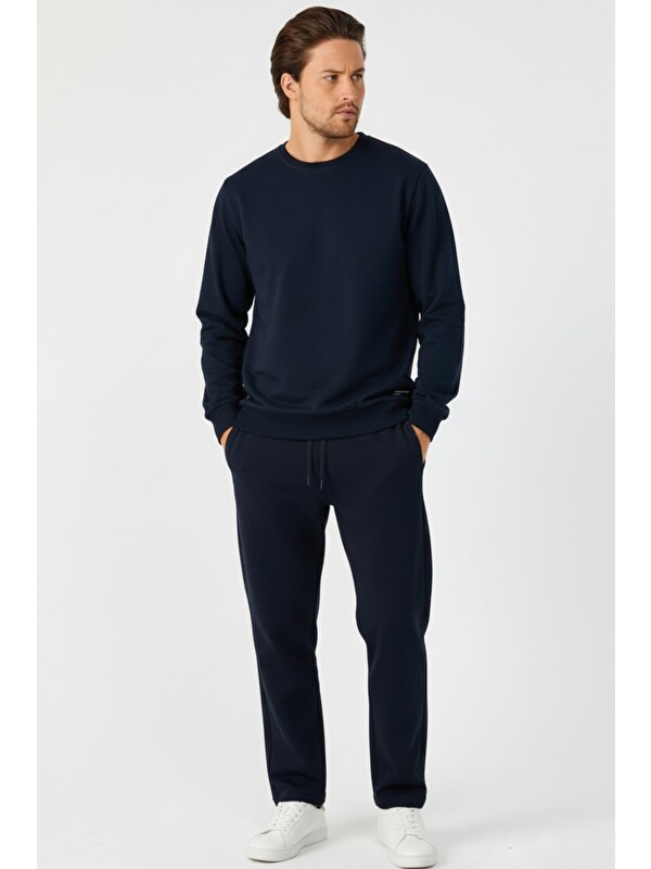 Mmetalic Lacivert Relaxed Fit Bisiklet Yaka Sweatshirt Düz Paça Erkek Eşofman Takımı