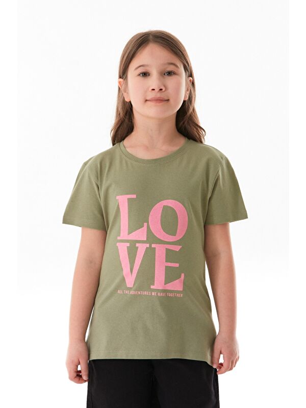 Fullamoda %100 Pamuk Simli Love Yazı Baskılı Kız Çocuk Tişört