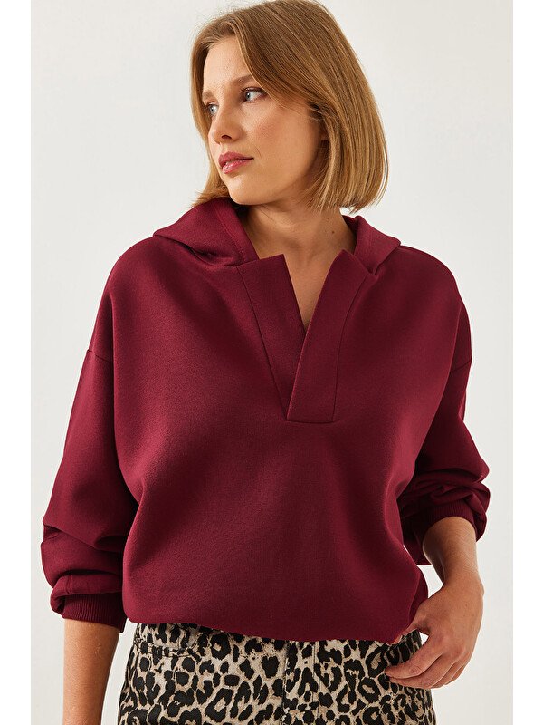 SHADE Kadın Kapüşonlu V Yaka Sweatshirt