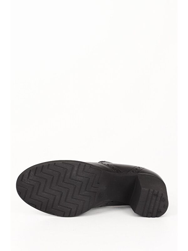 SİYAH Hakiki Deri Yuvarlak Burun Kalın Orta Topuklu Kauçuk Taban Bağcıklı Kadın Ayakkabı 24040 - Görsel 8