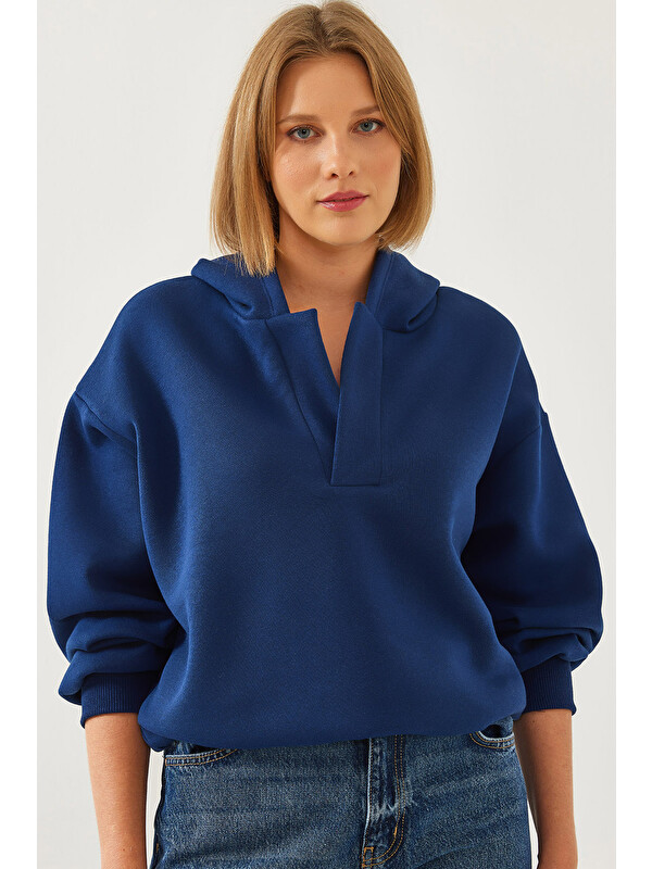 SHADE Kadın Kapüşonlu V Yaka Sweatshirt