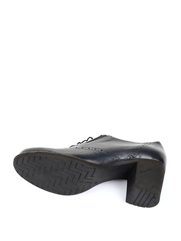 LACİVERT Hakiki Deri Yuvarlak Burun Kalın Orta Topuklu Kauçuk Taban Bağcıklı Kadın Ayakkabı 24040 - Görsel 8