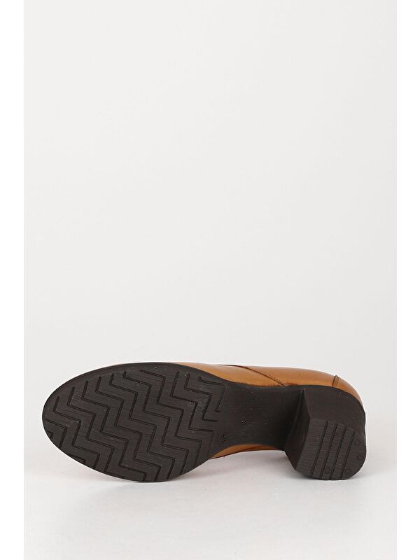 TABA Hakiki Deri Yuvarlak Burun Orta Topuklu Kauçuk Taban Bağcıklı Kadın Ayakkabı 24135 - Görsel 8