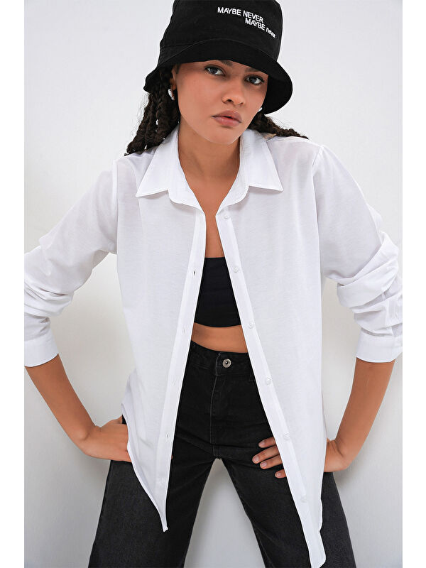 Bigdart Kadın Oversize Basic Gömlek 20349 - Beyaz