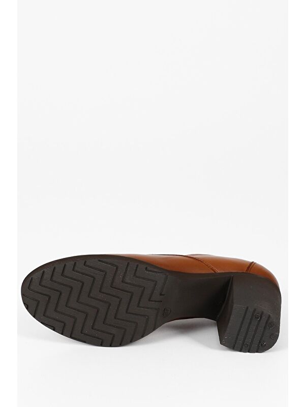 Gonderi(r) Kahverengi Gonderi(r) Hakiki Deri Yuvarlak Burun Orta Topuklu Kauçuk Taban Bağcıklı Kadın Ayakkabı 24135