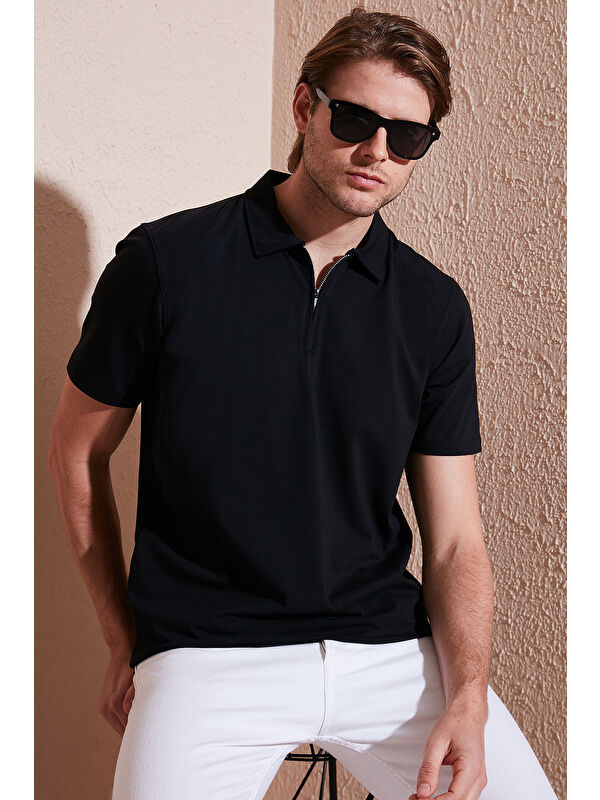 Buratti Pamuklu Regular Fit Yarım Fermuarlı Erkek Polo Yaka Tişört 5902972