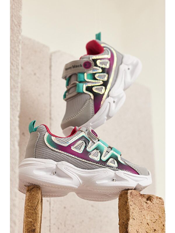 Çocuk Unisex Buz Fuşya Rahat Kalıp Işıklı Cırtlı Ayakkabı - Görsel 3