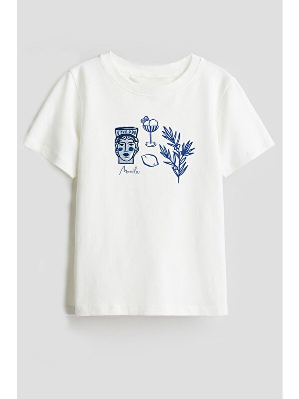 Monila Unisex Baskılı Bisiklet Yaka Kısa Kollu Tshirt
